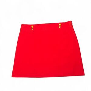 LOFT Women’s Red Mini Skirt Size 16 NWT Gold Button Detail Stretch Holiday